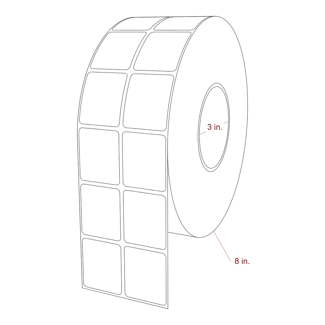 1.5 Inch x 1.75 Inch Rectangle Inkjet Label Roll - 3 Inch Core - 8 Inch Roll OD - 2Up - 3D Perspective