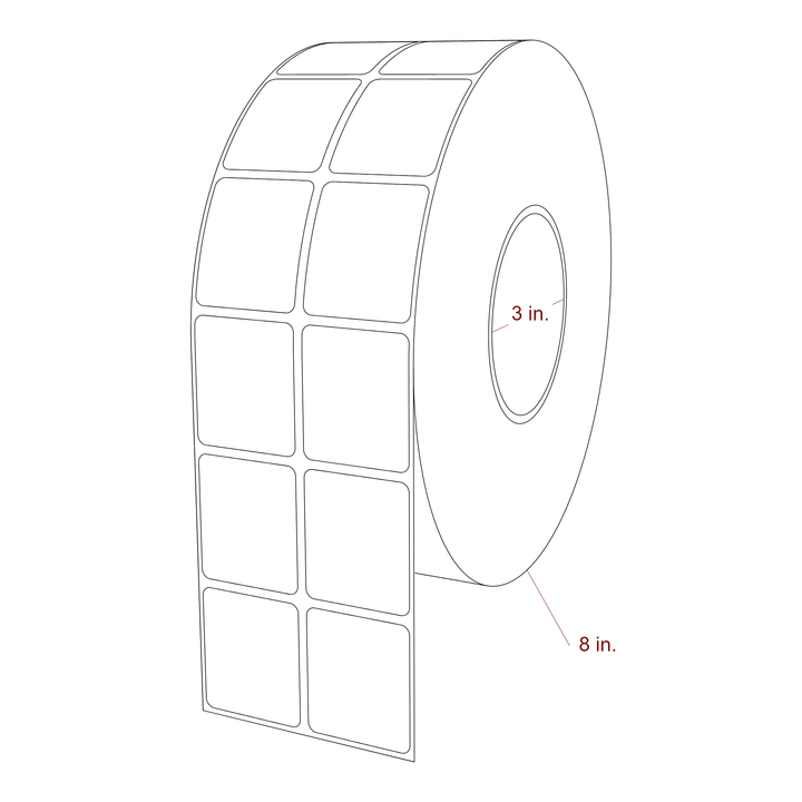1.5 Inch x 1.75 Inch Rectangle Inkjet Label Roll - 3 Inch Core - 8 Inch Roll OD - 2Up - 3D Perspective