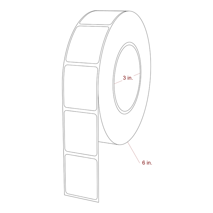 1.5 Inch x 1.75 Inch Rectangle Inkjet Label Roll - 3 Inch Core - 6 Inch Roll OD - 3D Perspective