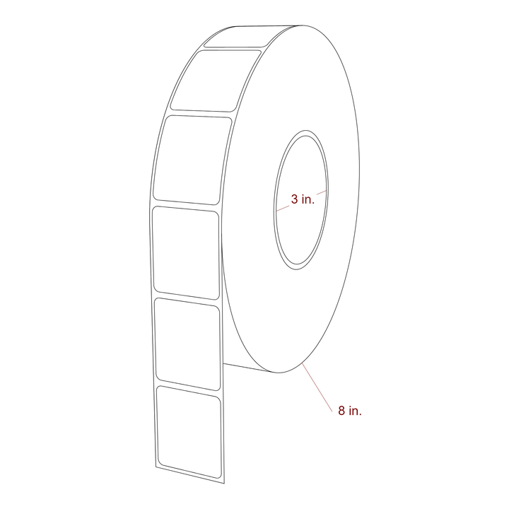 1.5 Inch x 1.75 Inch Rectangle Inkjet Label Roll - 3 Inch Core - 8 Inch Roll OD - 3D Perspective