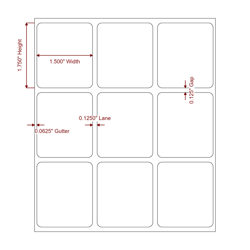 1.5" x 1.75" Inkjet Label Rolls | 3-Up | Fits Epson ColorWorks & Primera - Label Diagram