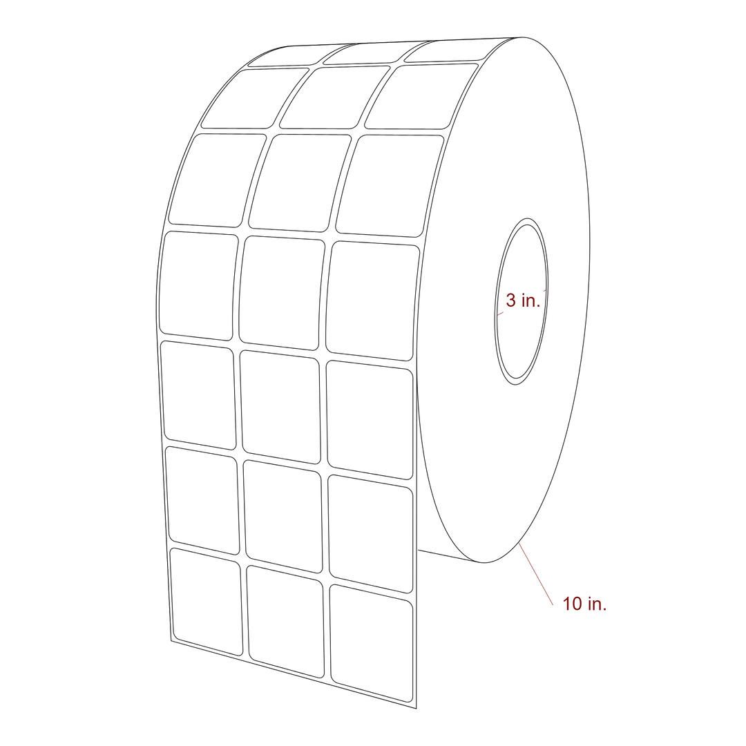 1.5 Inch x 1.75 Inch Rectangle Inkjet Label Roll - 3 Inch Core - 10 Inch Roll OD - 3Up - 3D Perspective
