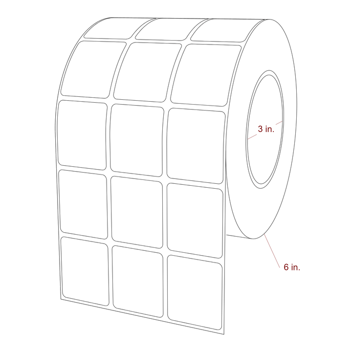 1.5 Inch x 1.75 Inch Rectangle Inkjet Label Roll - 3 Inch Core - 6 Inch Roll OD - 3Up - 3D Perspective