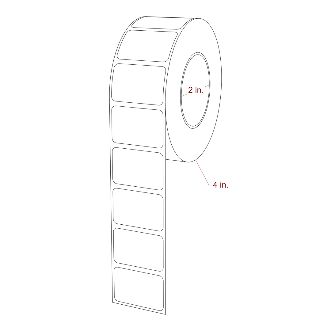 1.5 Inch x 1 Inch Rectangle Inkjet Label Roll - 2 Inch Core - 4 Inch Roll OD - 3D Perspective
