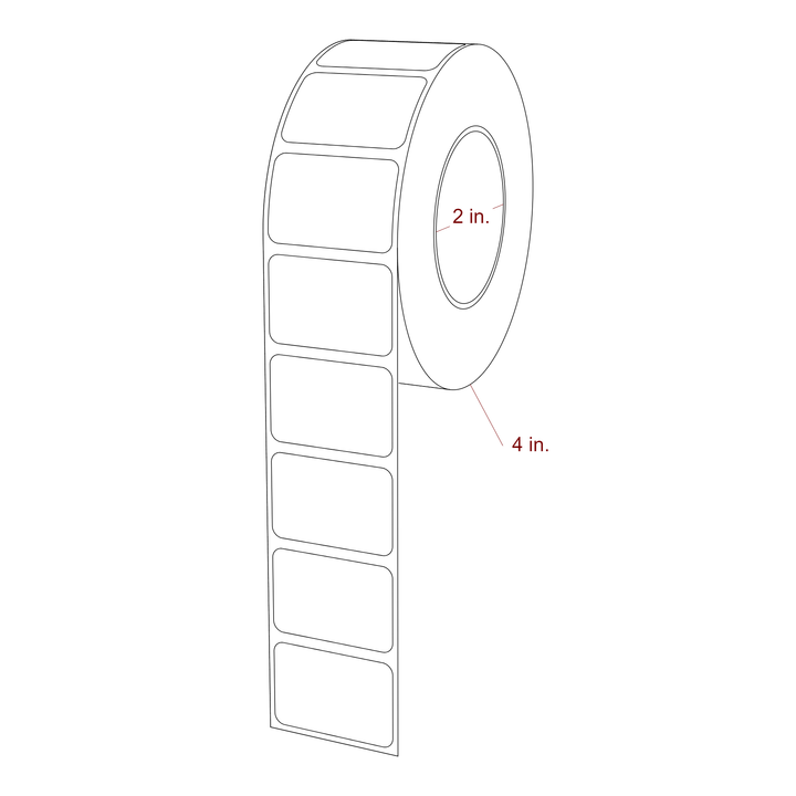 1.5 Inch x 1 Inch Rectangle Inkjet Label Roll - 2 Inch Core - 4 Inch Roll OD - 3D Perspective