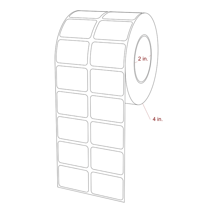 1.5 Inch x 1 Inch Rectangle Inkjet Label Roll - 2 Inch Core - 4 Inch Roll OD - 2Up - 3D Perspective