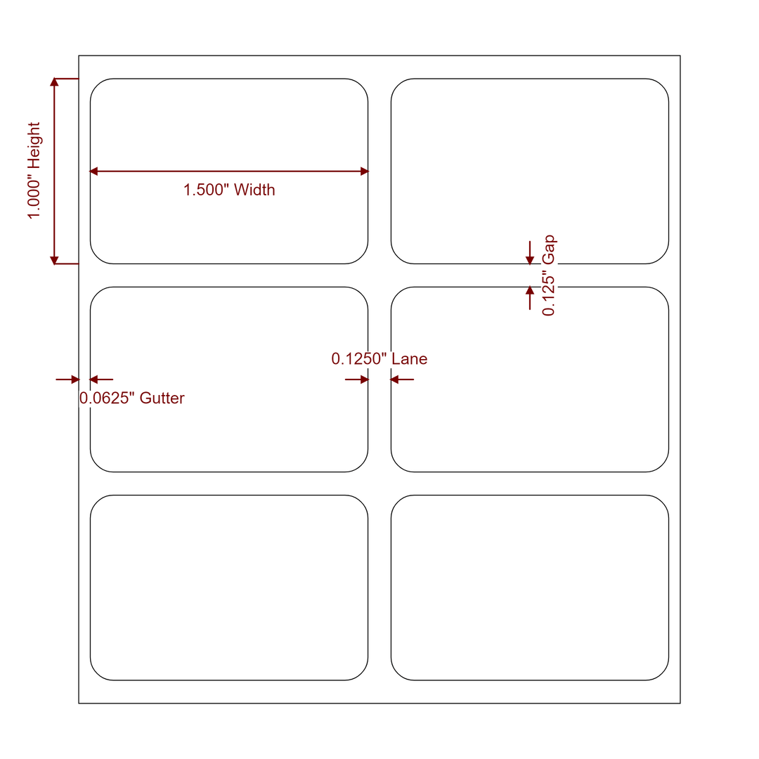 1.5 Inch x 1 Inch Rectangle Inkjet Label Roll - 2Up - 2D Drawing