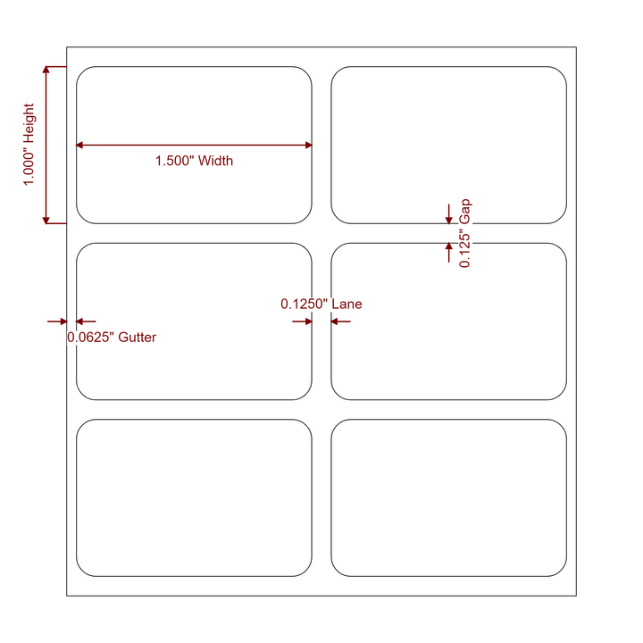 1.5 Inch x 1 Inch Rectangle Inkjet Label Roll - 2Up - 2D Drawing