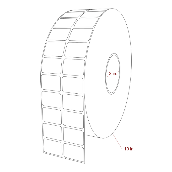 1.5 Inch x 1 Inch Rectangle Inkjet Label Roll - 3 Inch Core - 10 Inch Roll OD - 2Up - 3D Perspective