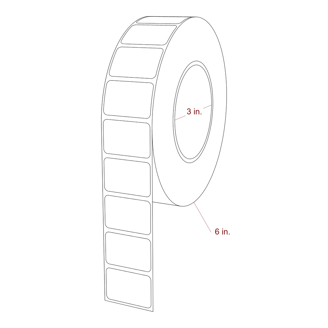 1.5 Inch x 1 Inch Rectangle Inkjet Label Roll - 3 Inch Core - 6 Inch Roll OD - 3D Perspective
