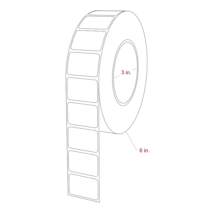 1.5 Inch x 1 Inch Rectangle Inkjet Label Roll - 3 Inch Core - 6 Inch Roll OD - 3D Perspective