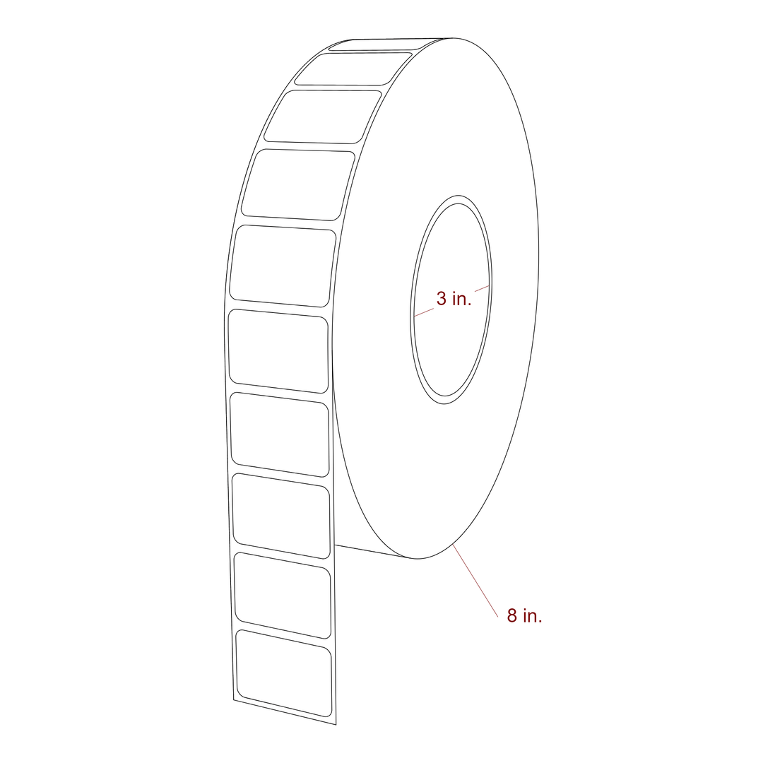 1.5 Inch x 1 Inch Rectangle Inkjet Label Roll - 3 Inch Core - 8 Inch Roll OD - 3D Perspective
