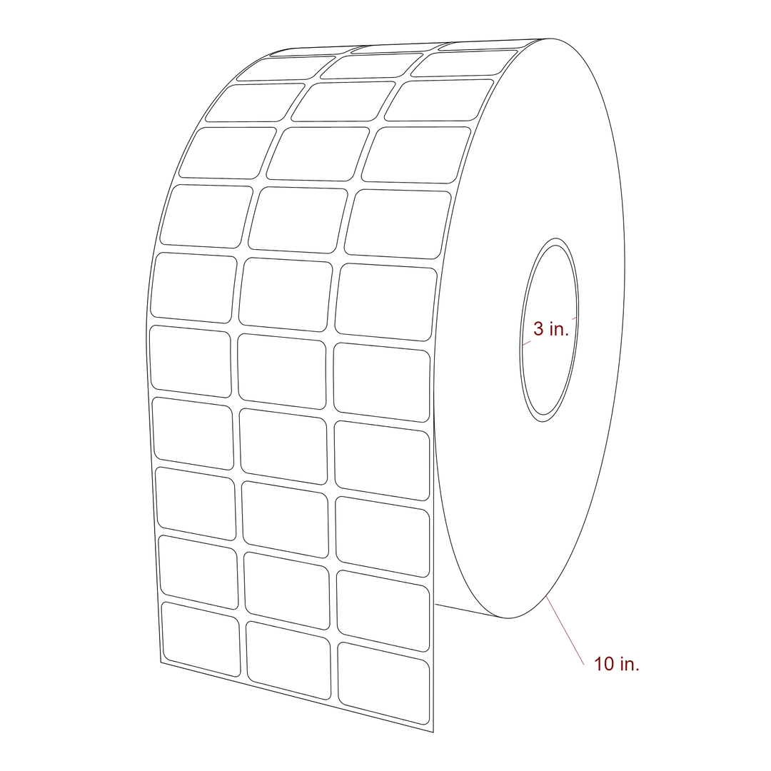 1.5 Inch x 1 Inch Rectangle Inkjet Label Roll - 3 Inch Core - 10 Inch Roll OD - 3Up - 3D Perspective