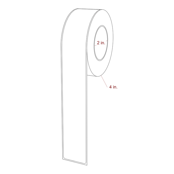1.5 Inch x 10 Inch Rectangle Inkjet Label Roll - 2 Inch Core - 4 Inch Roll OD - 3D Perspective