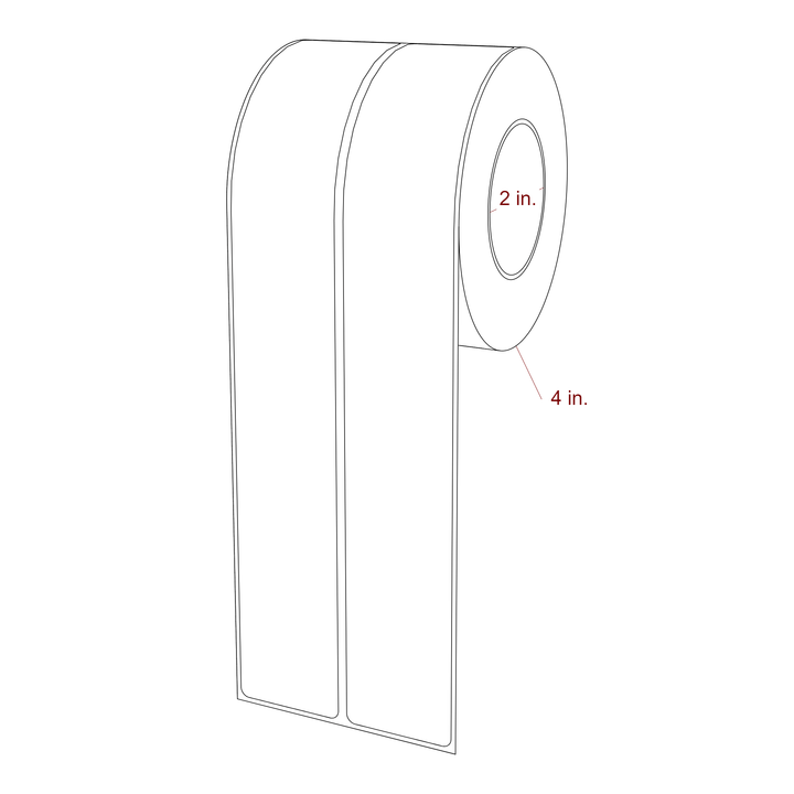 1.5 Inch x 10 Inch Rectangle Inkjet Label Roll - 2 Inch Core - 4 Inch Roll OD - 2Up - 3D Perspective