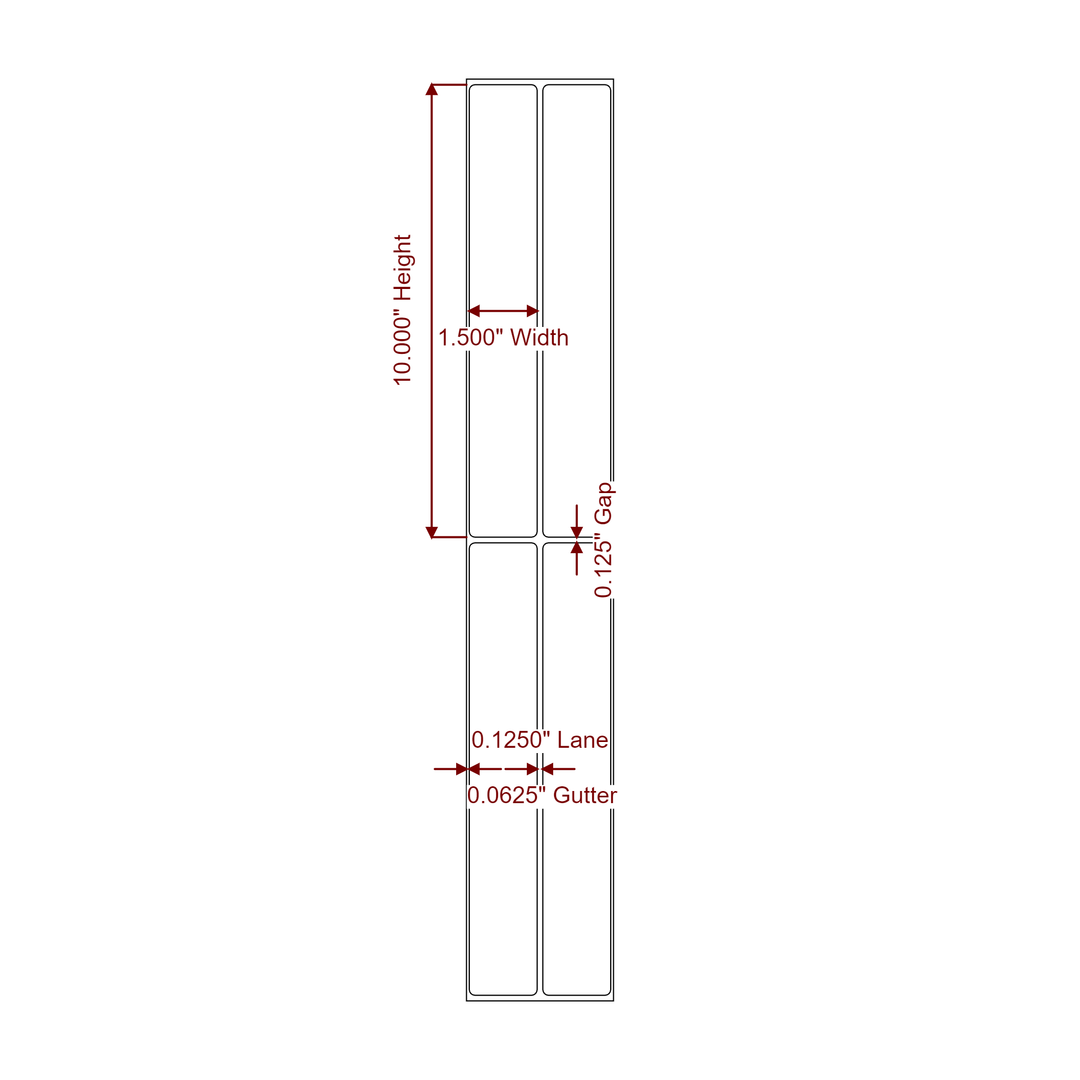 1.5 Inch x 10 Inch Rectangle Inkjet Label Roll - 2Up - 2D Drawing
