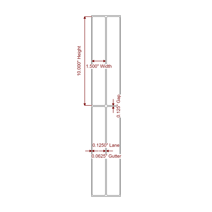 1.5 Inch x 10 Inch Rectangle Inkjet Label Roll - 2Up - 2D Drawing