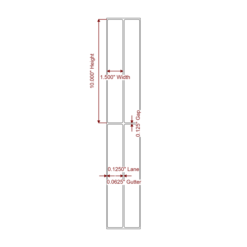 1.5" x 10" Inkjet Label Rolls | 2-Up | Fits Epson ColorWorks & Primera - Label Diagram