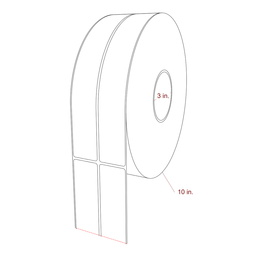 1.5 Inch x 10 Inch Rectangle Inkjet Label Roll - 3 Inch Core - 10 Inch Roll OD - 2Up - 3D Perspective