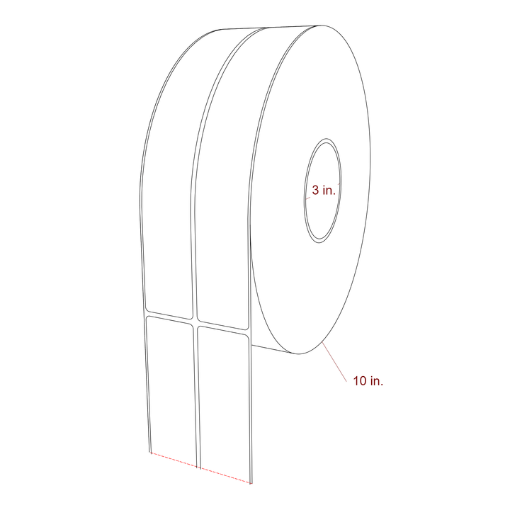 1.5 Inch x 10 Inch Rectangle Inkjet Label Roll - 3 Inch Core - 10 Inch Roll OD - 2Up - 3D Perspective