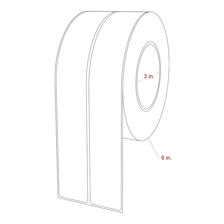 1.5 Inch x 10 Inch Rectangle Inkjet Label Roll - 3 Inch Core - 6 Inch Roll OD - 2Up - 3D Perspective