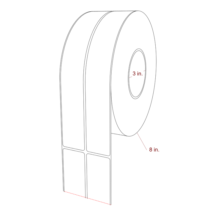 1.5 Inch x 10 Inch Rectangle Inkjet Label Roll - 3 Inch Core - 8 Inch Roll OD - 2Up - 3D Perspective