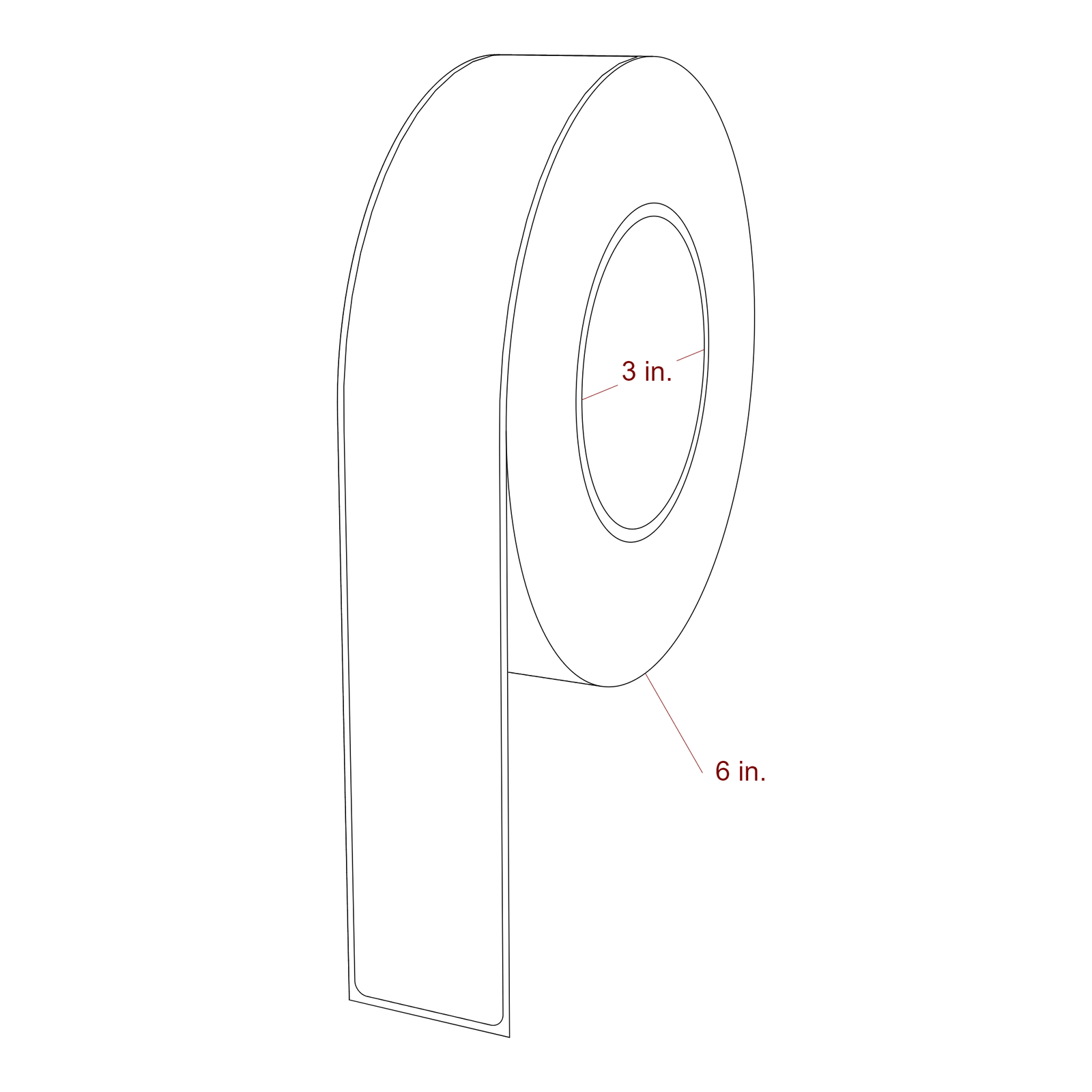 1.5 Inch x 10 Inch Rectangle Inkjet Label Roll - 3 Inch Core - 6 Inch Roll OD - 3D Perspective