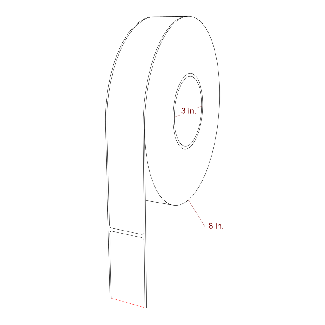 1.5 Inch x 10 Inch Rectangle Inkjet Label Roll - 3 Inch Core - 8 Inch Roll OD - 3D Perspective