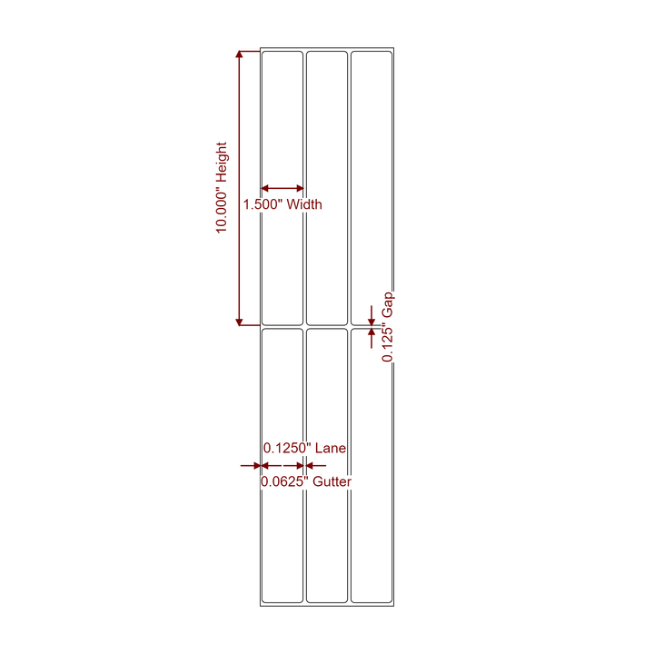 1.5 Inch x 10 Inch Rectangle Inkjet Label Roll - 3Up - 2D Drawing