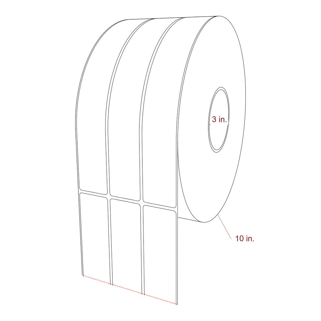 1.5 Inch x 10 Inch Rectangle Inkjet Label Roll - 3 Inch Core - 10 Inch Roll OD - 3Up - 3D Perspective