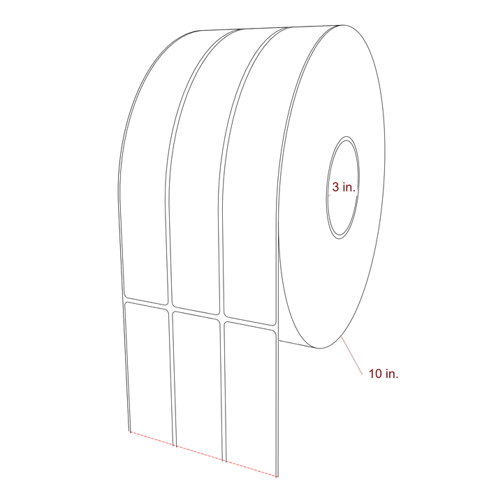 1.5 Inch x 10 Inch Rectangle Inkjet Label Roll - 3 Inch Core - 10 Inch Roll OD - 3Up - 3D Perspective