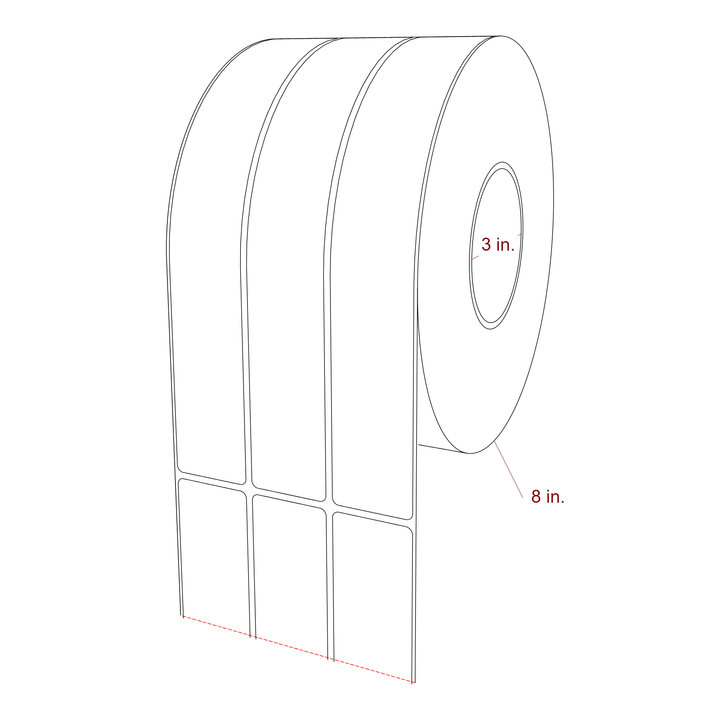 1.5 Inch x 10 Inch Rectangle Inkjet Label Roll - 3 Inch Core - 8 Inch Roll OD - 3Up - 3D Perspective
