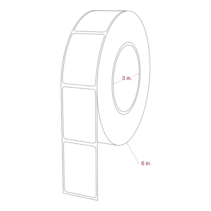 1.5 Inch x 2.1875 Inch Rectangle Inkjet Label Roll - 3 Inch Core - 6 Inch Roll OD - 3D Perspective