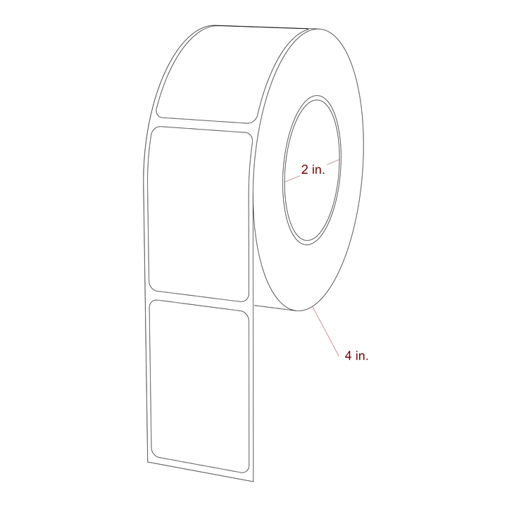 1.5 Inch x 2.25 Inch Rectangle Inkjet Label Roll - 2 Inch Core - 4 Inch Roll OD - 3D Perspective