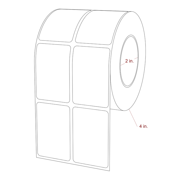 1.5 Inch x 2.25 Inch Rectangle Inkjet Label Roll - 2 Inch Core - 4 Inch Roll OD - 2Up - 3D Perspective