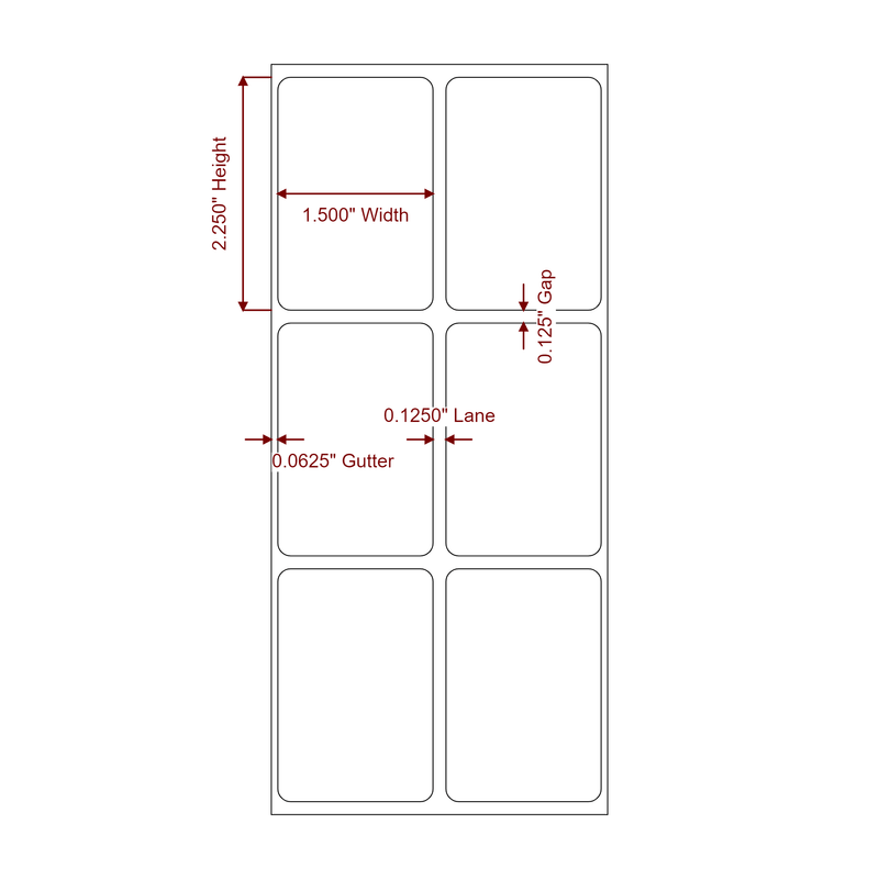 1.5" x 2.25" Inkjet Label Rolls | 2-Up | Fits Epson ColorWorks & Primera - Label Diagram