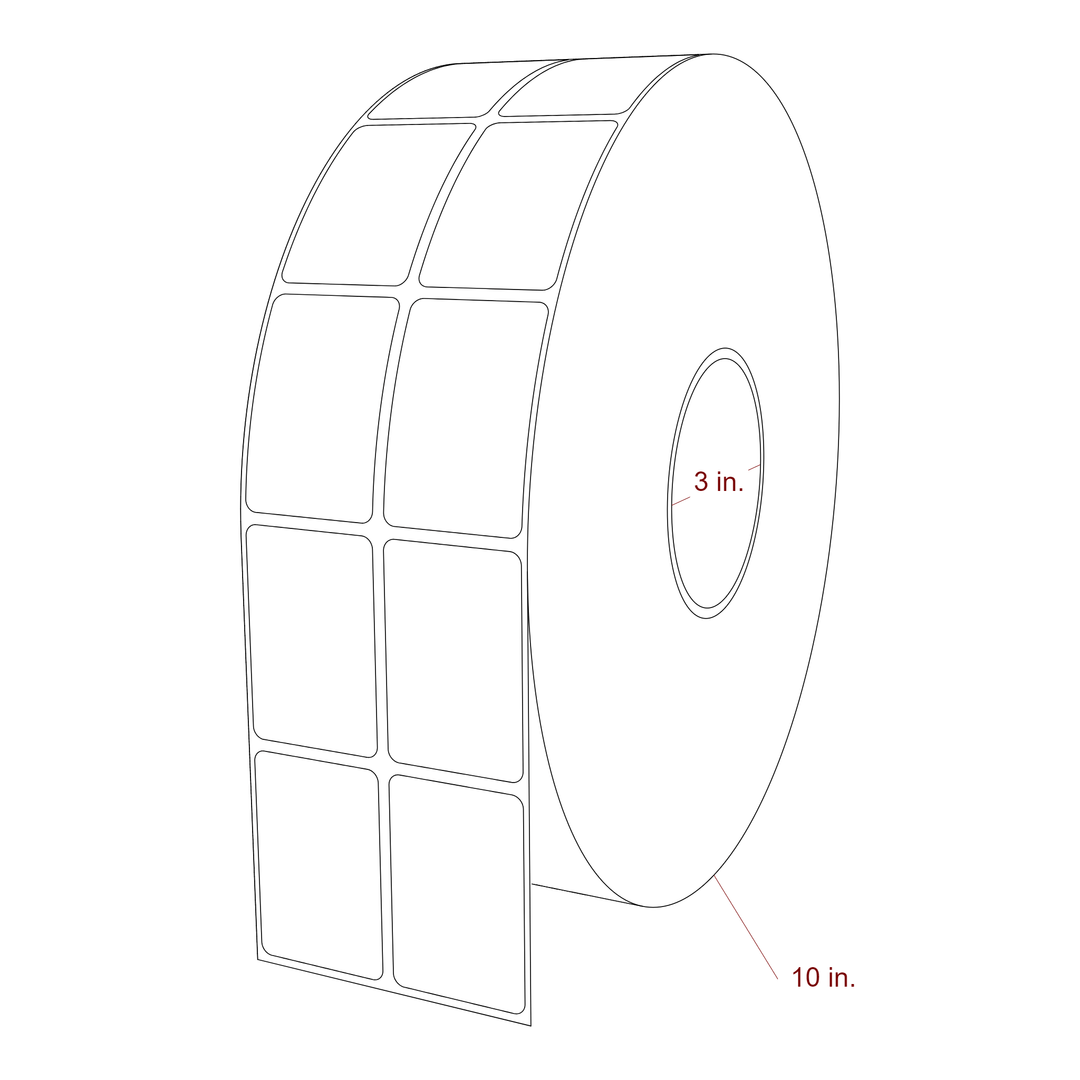 1.5 Inch x 2.25 Inch Rectangle Inkjet Label Roll - 3 Inch Core - 10 Inch Roll OD - 2Up - 3D Perspective