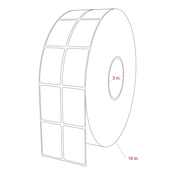 1.5 Inch x 2.25 Inch Rectangle Inkjet Label Roll - 3 Inch Core - 10 Inch Roll OD - 2Up - 3D Perspective