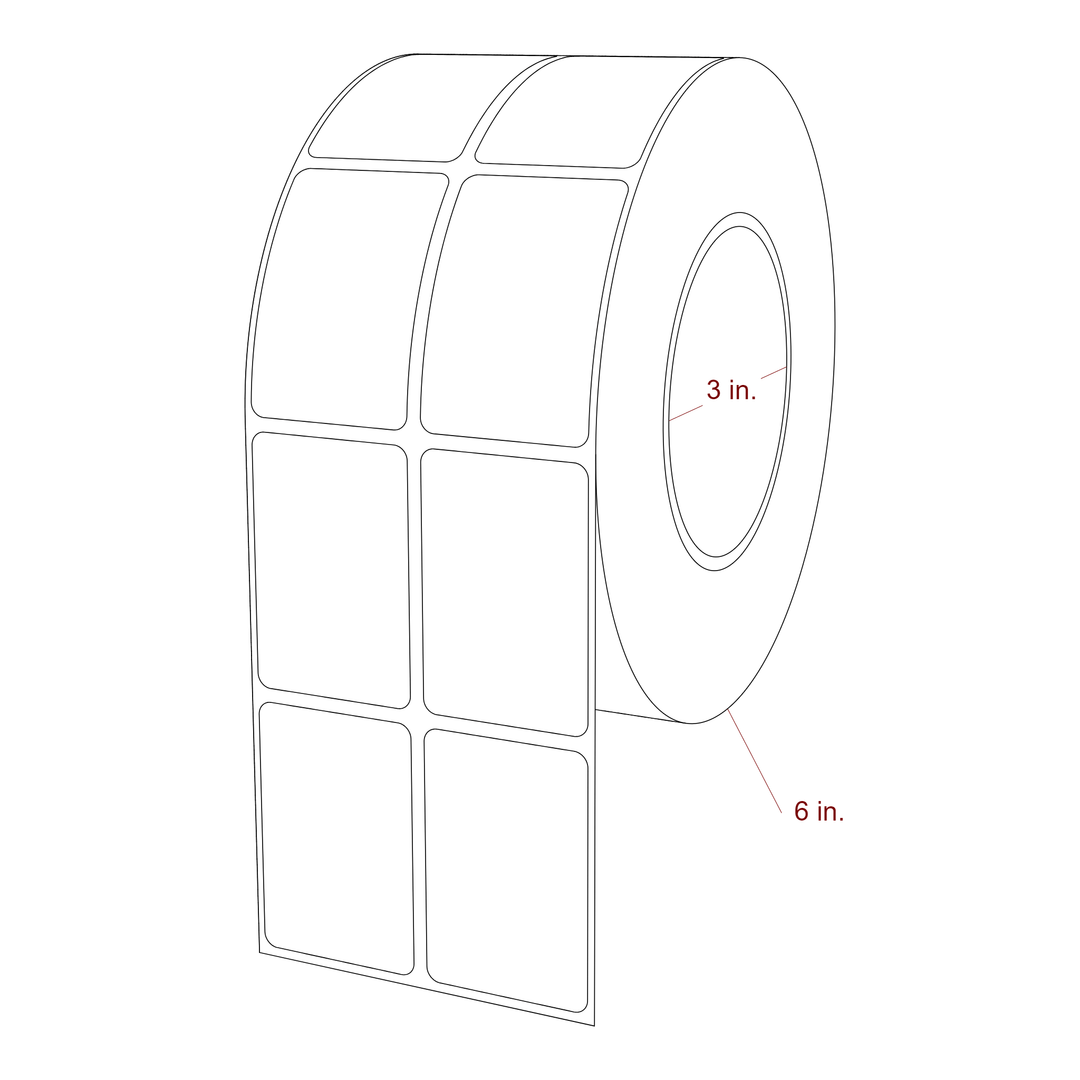 1.5 Inch x 2.25 Inch Rectangle Inkjet Label Roll - 3 Inch Core - 6 Inch Roll OD - 2Up - 3D Perspective