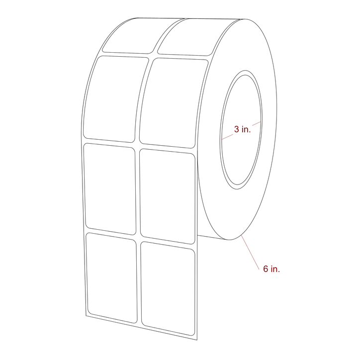 1.5 Inch x 2.25 Inch Rectangle Inkjet Label Roll - 3 Inch Core - 6 Inch Roll OD - 2Up - 3D Perspective