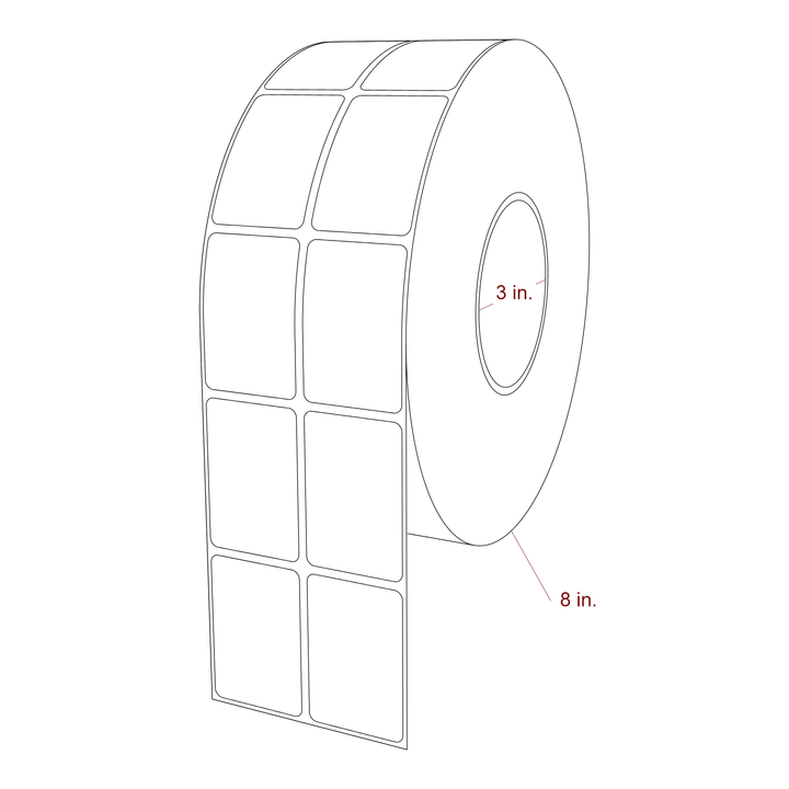 1.5 Inch x 2.25 Inch Rectangle Inkjet Label Roll - 3 Inch Core - 8 Inch Roll OD - 2Up - 3D Perspective