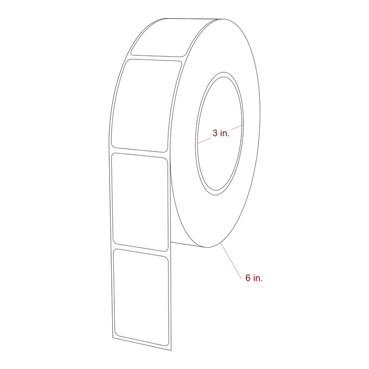 1.5 Inch x 2.25 Inch Rectangle Inkjet Label Roll - 3 Inch Core - 6 Inch Roll OD - 3D Perspective