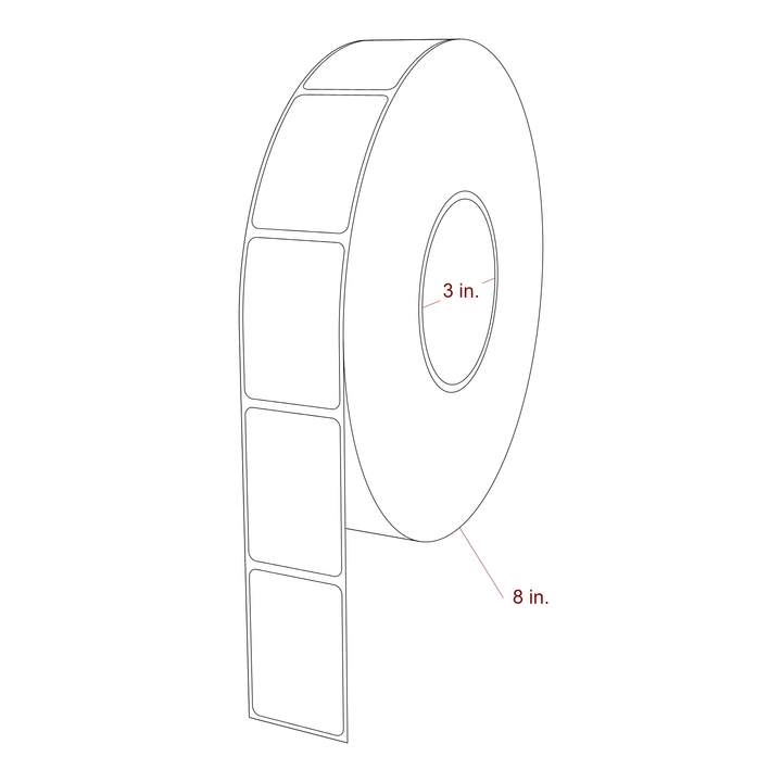 1.5 Inch x 2.25 Inch Rectangle Inkjet Label Roll - 3 Inch Core - 8 Inch Roll OD - 3D Perspective