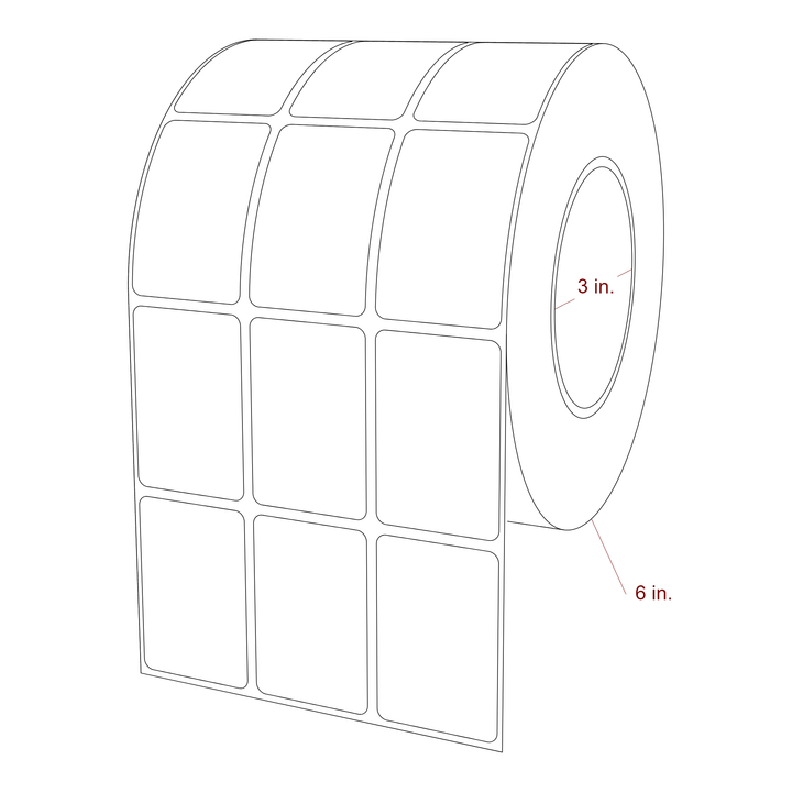 1.5 Inch x 2.25 Inch Rectangle Inkjet Label Roll - 3 Inch Core - 6 Inch Roll OD - 3Up - 3D Perspective