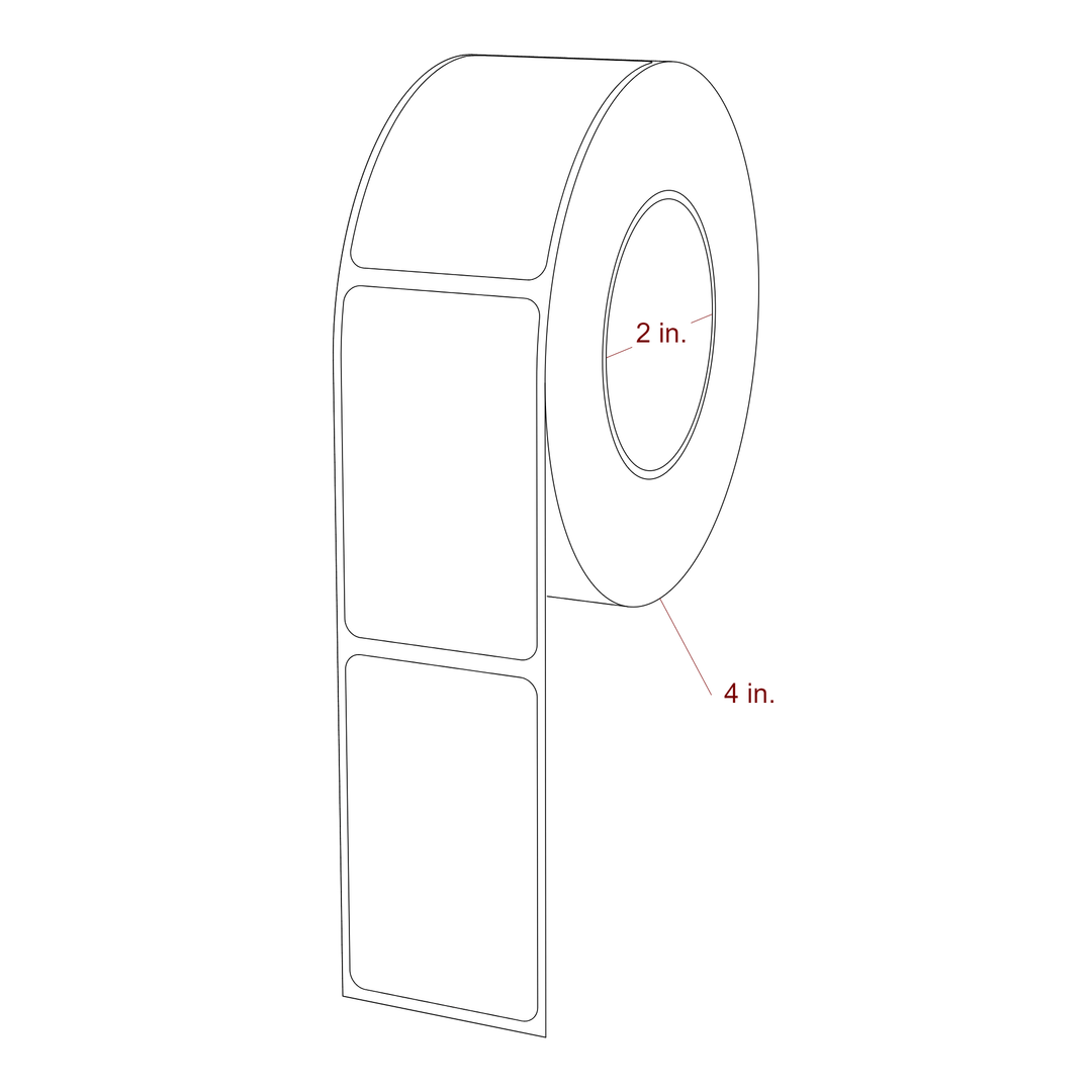 1.5 Inch x 2.5 Inch Rectangle Inkjet Label Roll - 2 Inch Core - 4 Inch Roll OD - 3D Perspective