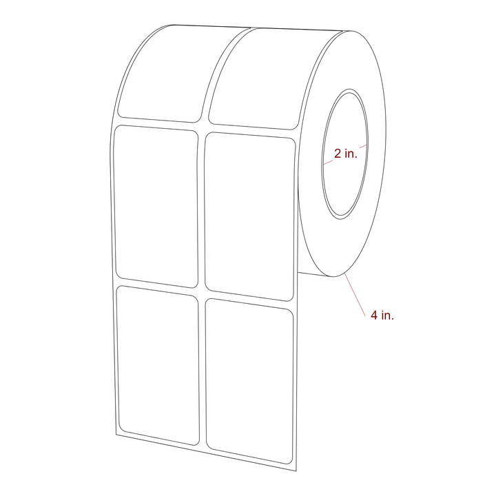 1.5 Inch x 2.5 Inch Rectangle Inkjet Label Roll - 2 Inch Core - 4 Inch Roll OD - 2Up - 3D Perspective