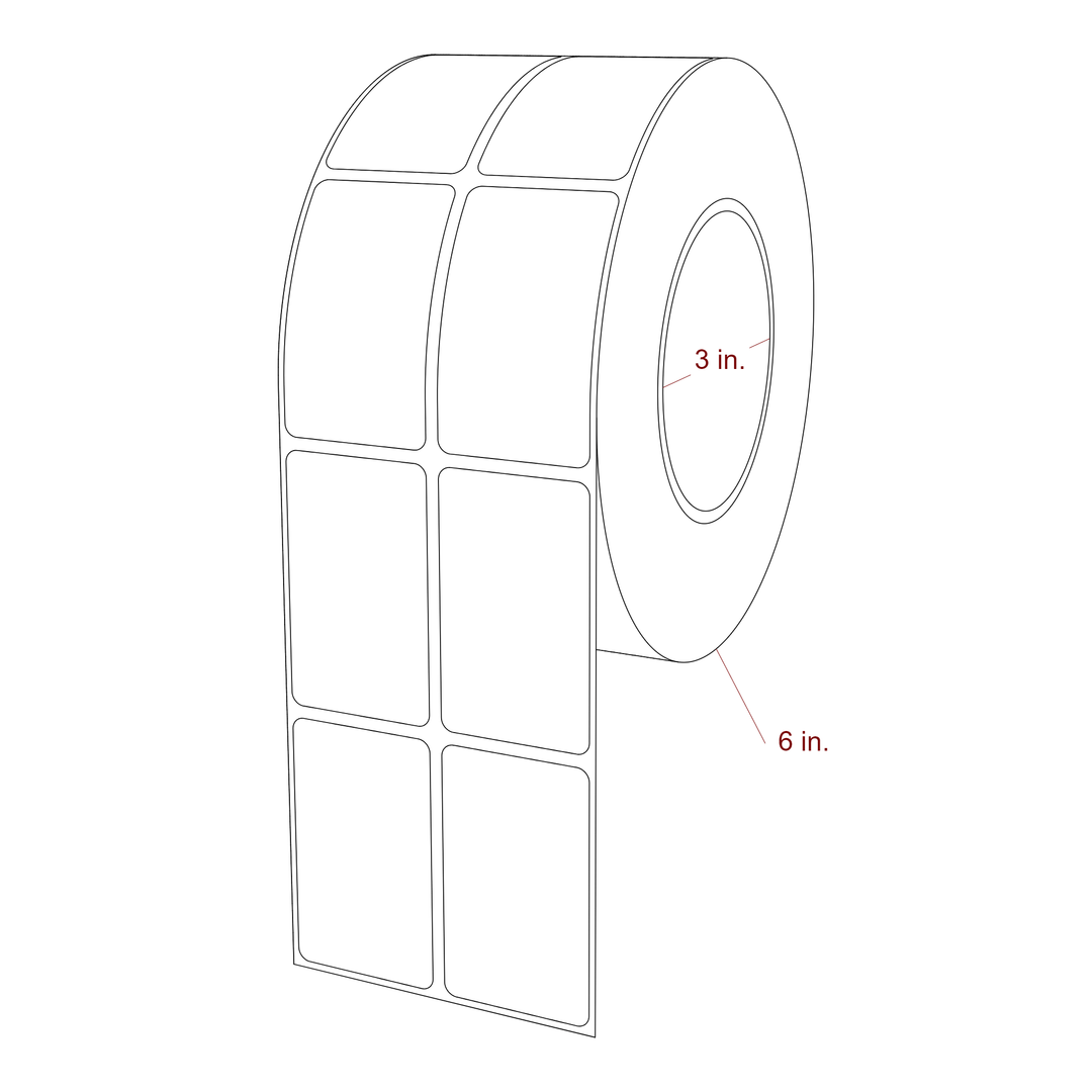 1.5 Inch x 2.5 Inch Rectangle Inkjet Label Roll - 3 Inch Core - 6 Inch Roll OD - 2Up - 3D Perspective