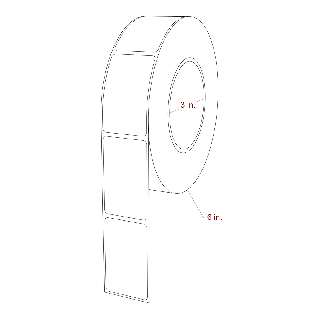 1.5 Inch x 2.5 Inch Rectangle Inkjet Label Roll - 3 Inch Core - 6 Inch Roll OD - 3D Perspective