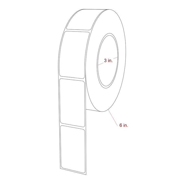 1.5 Inch x 2.5 Inch Rectangle Inkjet Label Roll - 3 Inch Core - 6 Inch Roll OD - 3D Perspective