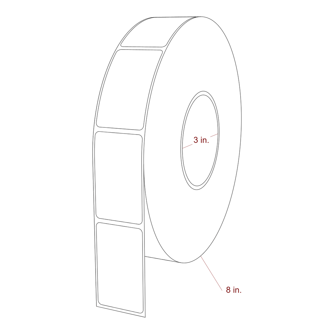 1.5 Inch x 2.5 Inch Rectangle Inkjet Label Roll - 3 Inch Core - 8 Inch Roll OD - 3D Perspective